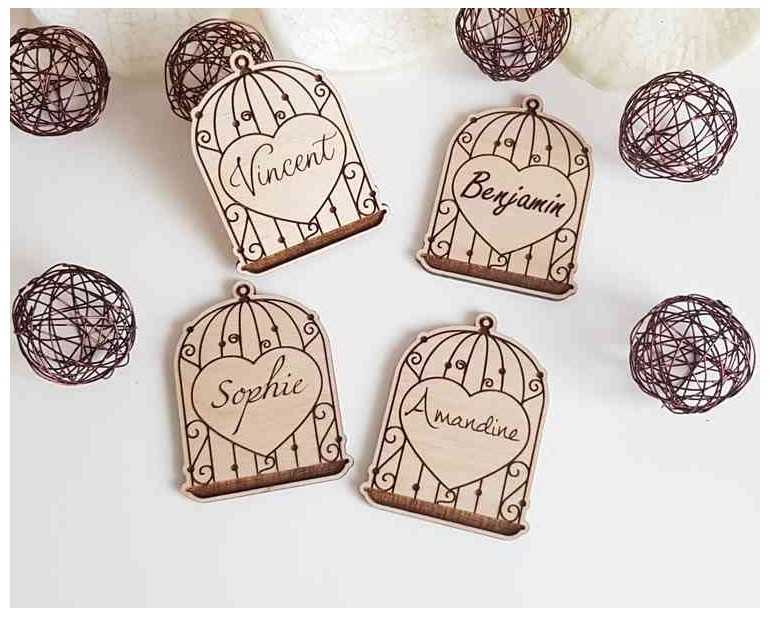 Marque place bois personnalisé cage oiseaux