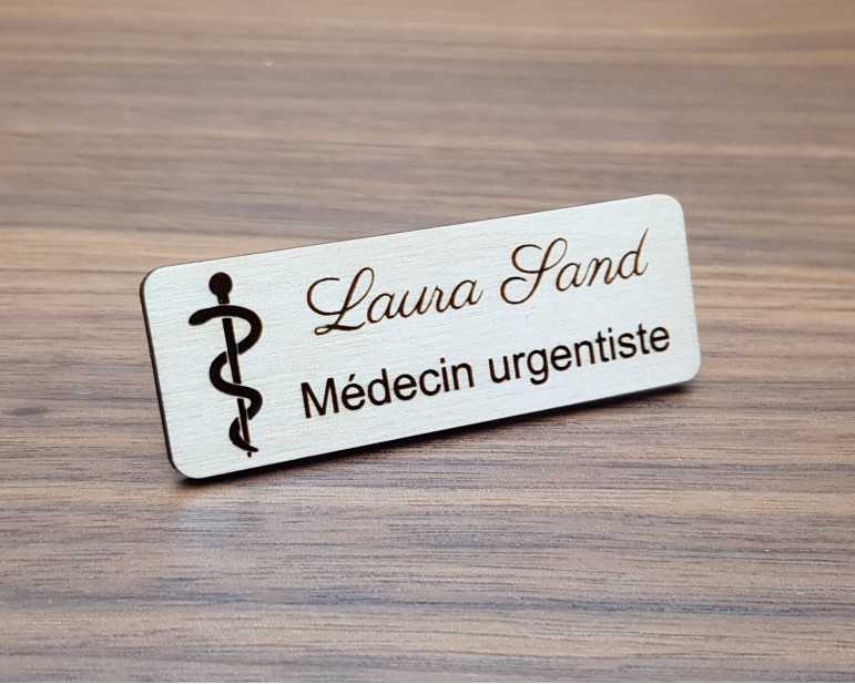 Badge médical personnalisé en bois, caducée médecin