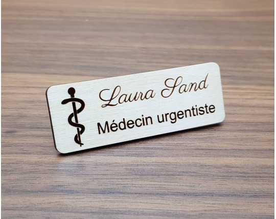 Badge médical personnalisé en bois, caducée médecin
