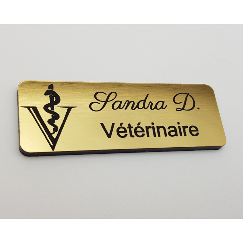 Badge or brossé acrylique personnalisé caducée vétérinaire