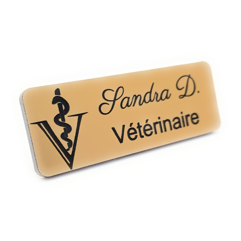 Badge or brossé acrylique personnalisé caducée vétérinaire