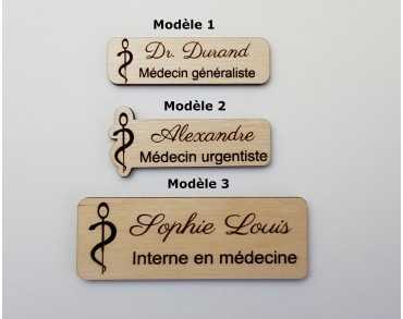 Badges médicaux personnalisés en bois - 3 modèles au choix