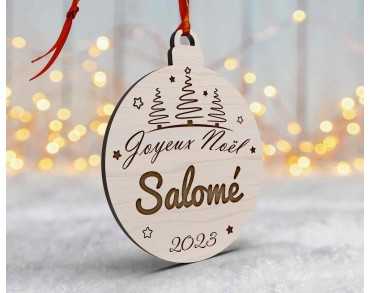 Boule de Noël personnalisée en bois prénom