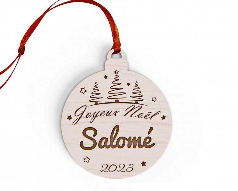 Boule de Noël personnalisée en bois prénom