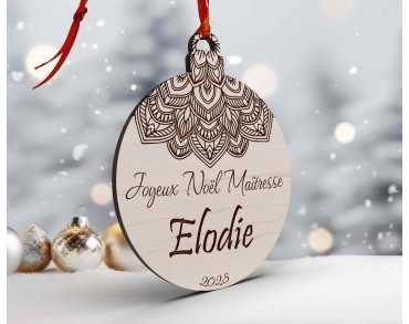 Boule de Noël personnalisée joyeux noël mandala, maîtresse, maître, atsem, nounou