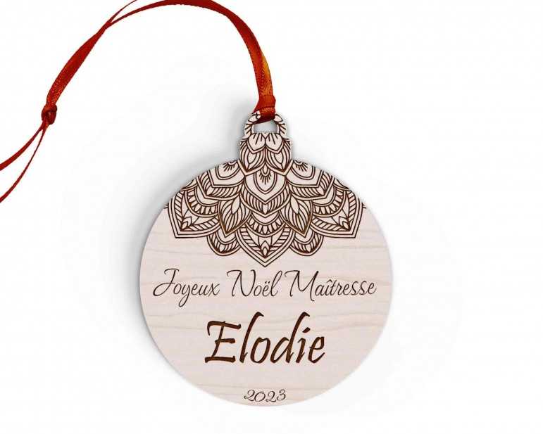 Boule de Noël personnalisée joyeux noël mandala, maîtresse, maître, atsem, nounou
