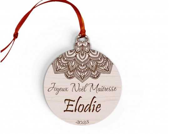 Boule de Noël personnalisée joyeux noël mandala, maîtresse, maître, atsem, nounou
