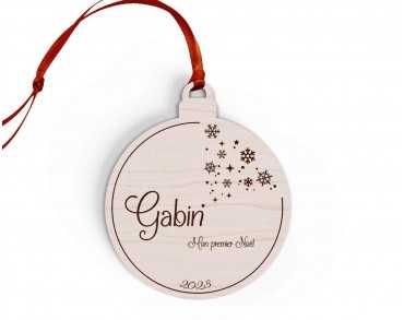 Boule de Noël personnalisée en bois prénom enfant pluie d'étoile