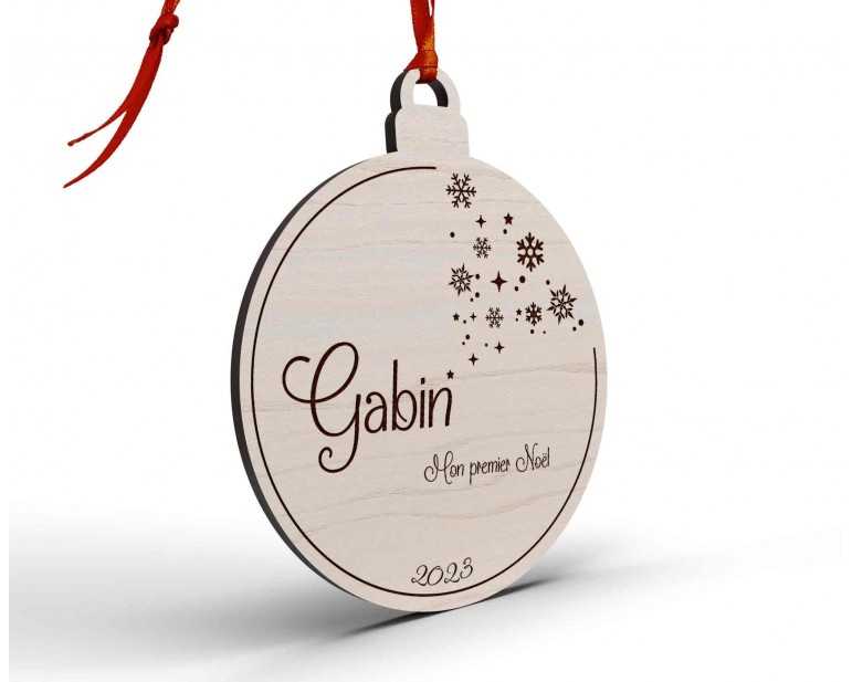 Boule de Noël personnalisée en bois prénom enfant pluie d'étoile