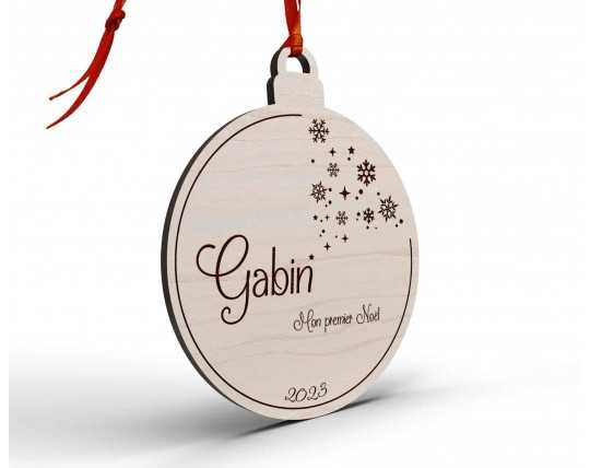 Boule de Noël personnalisée en bois prénom enfant pluie d'étoile