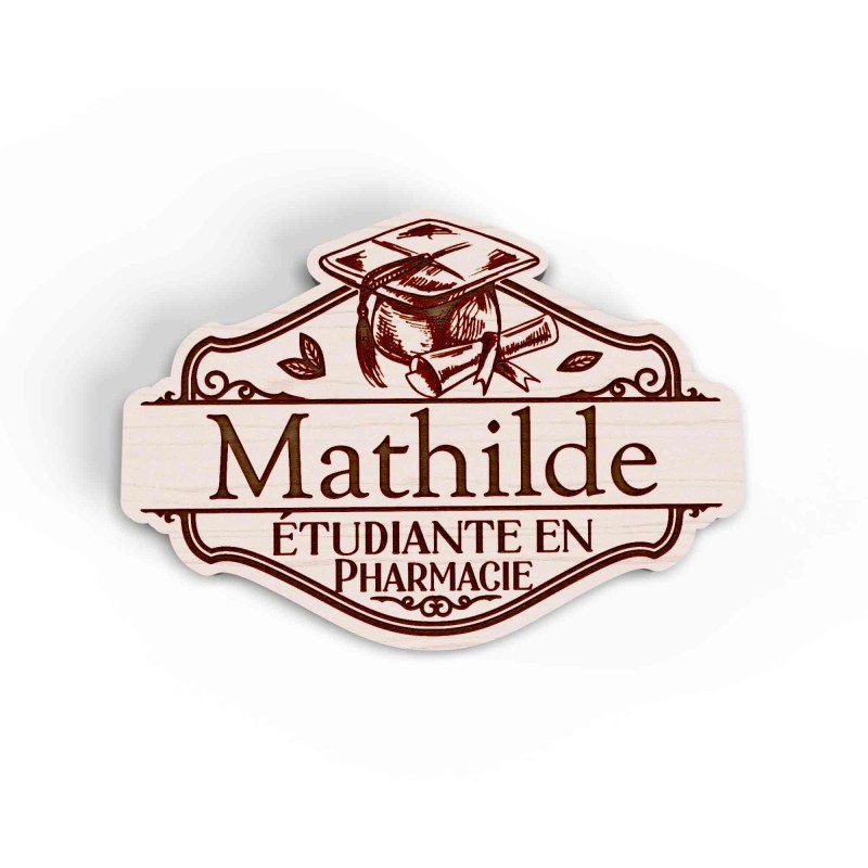 Badge en bois étudiant élève pharmacien personnalisé vintage apothicaire docteur en pharmacie pharmacien pharmacienne
