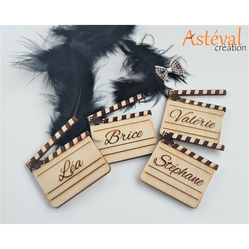 Marque place clap cinéma en bois personnalisé