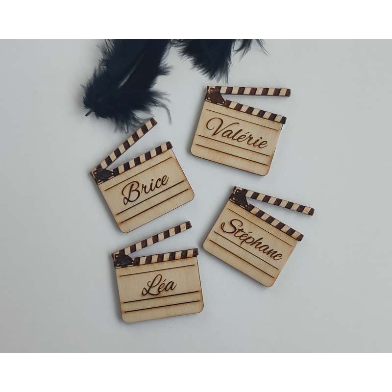 Marque place clap cinéma en bois personnalisé