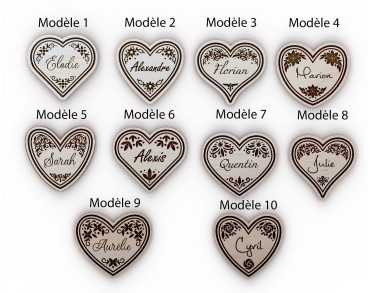 Marque place cœur en bois personnalisé, 10 modèles de cœur floral, Mariage, baptême, Anniversaire, Décoration de table