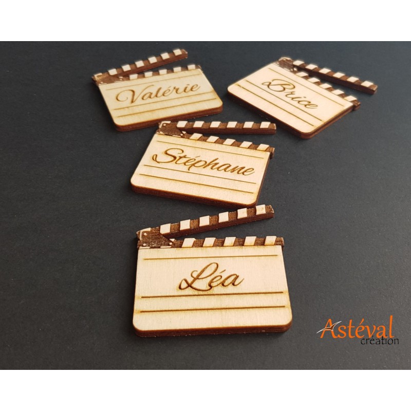 Marque place clap cinéma en bois personnalisé