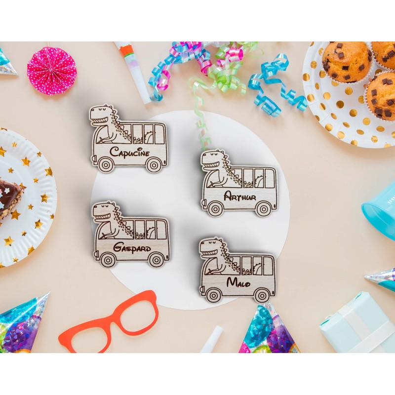 Marque place bois personnalisé, thème dinosaure, Décoration de table festive