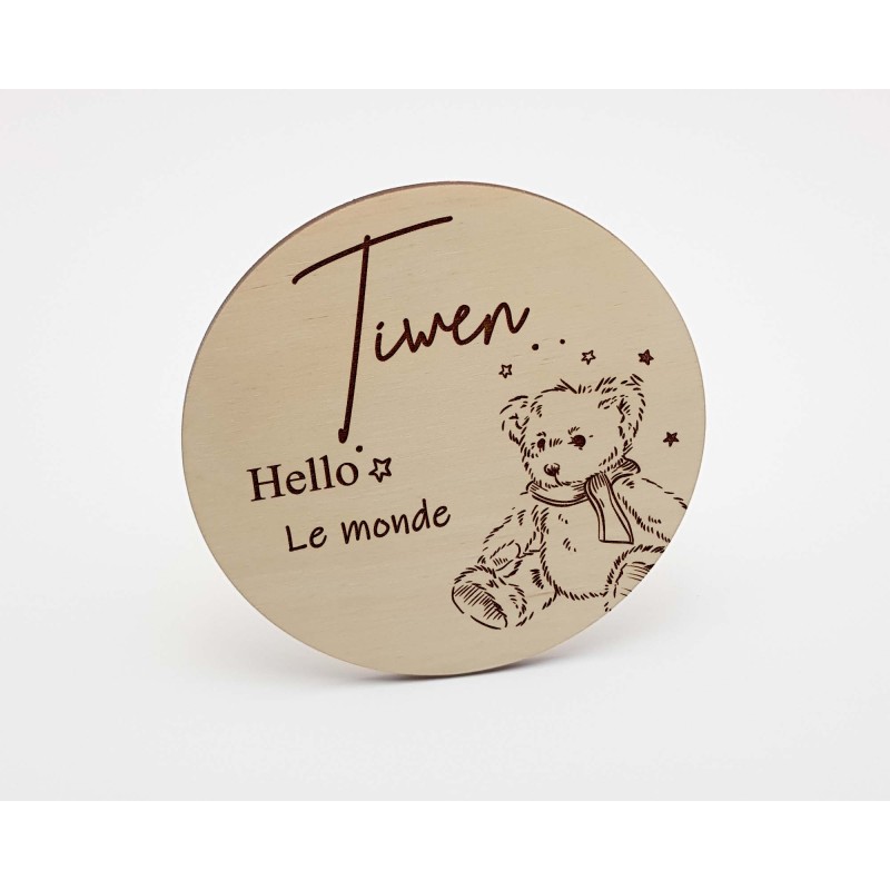 Carte en bois annonce naissance personnalisée, prénom bébé, ourson, surprise prénom, photos souvenirs, maternité