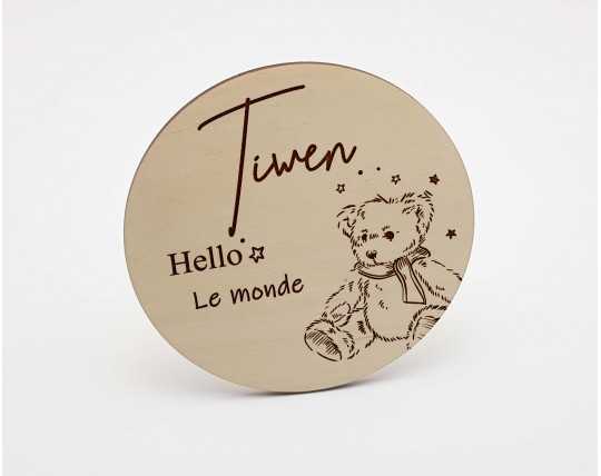 Carte en bois annonce naissance personnalisée, prénom bébé, ourson, surprise prénom, photos souvenirs, maternité