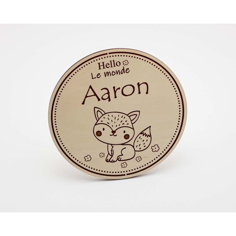 Carte en bois personnalisée - prénom bébé - annonce naissance renard