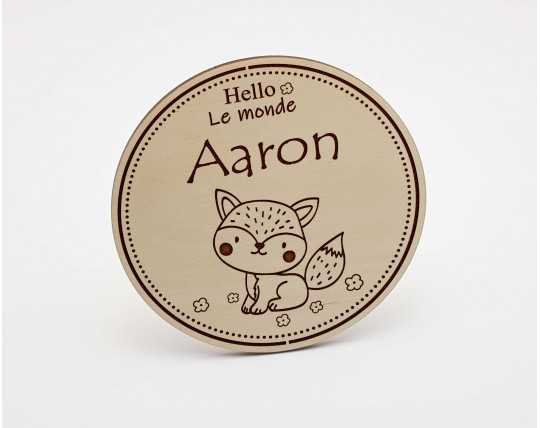 Carte en bois personnalisée - prénom bébé - annonce naissance renard