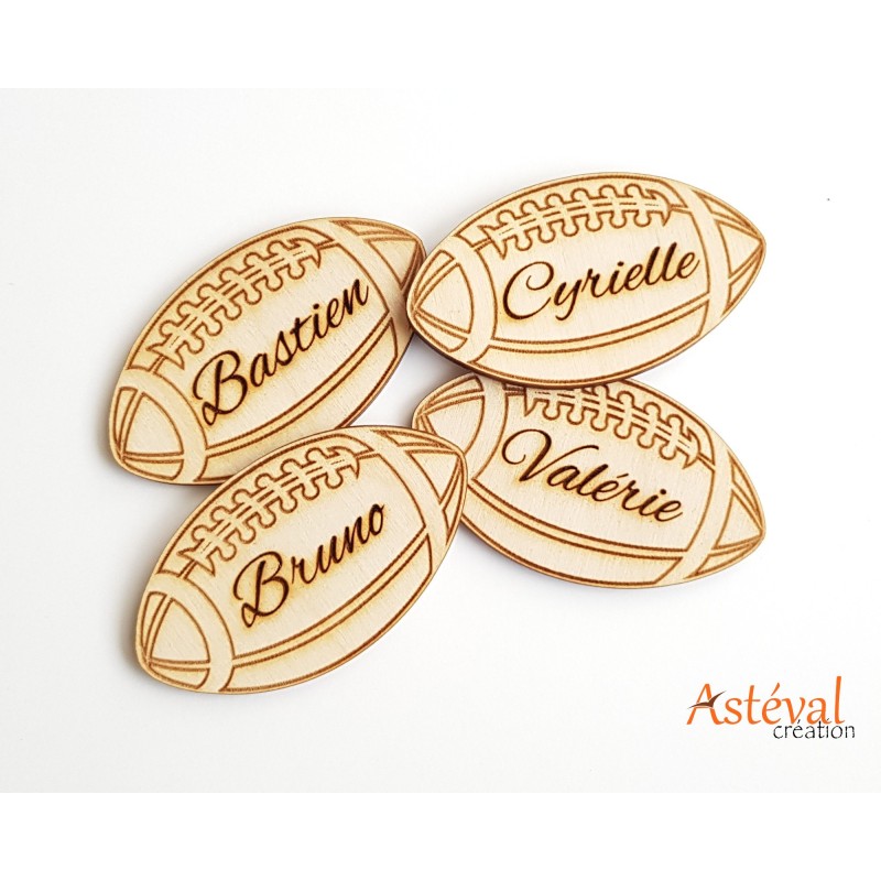 Marque place Ballon rugby en bois personnalisé