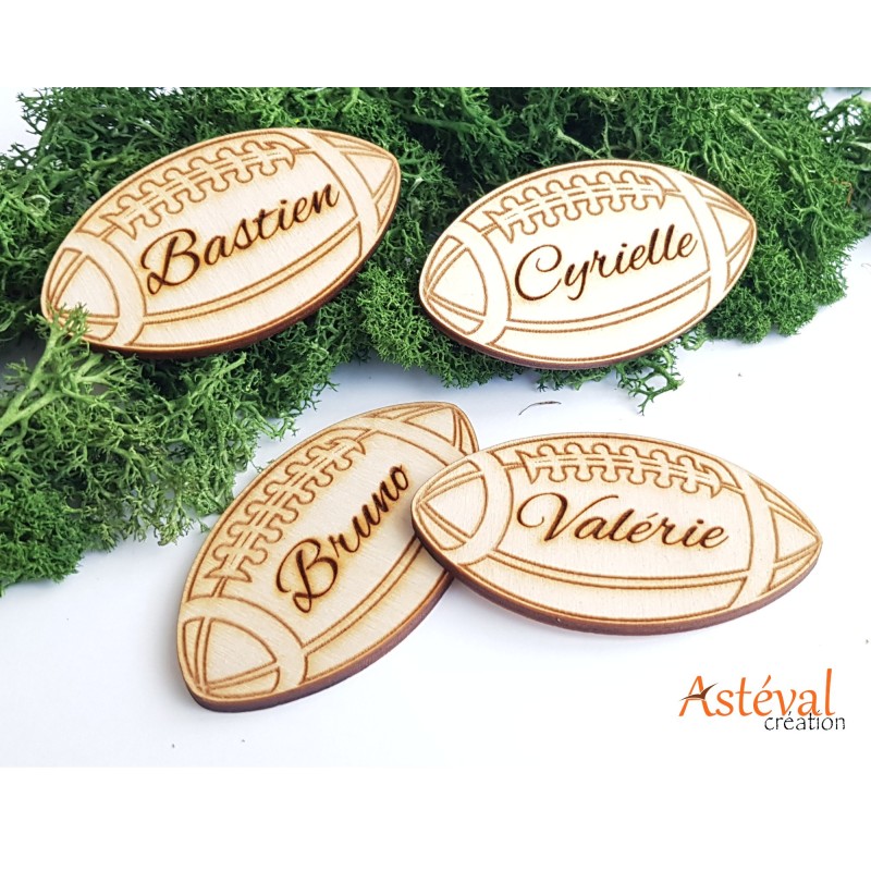 Marque place Ballon rugby en bois personnalisé
