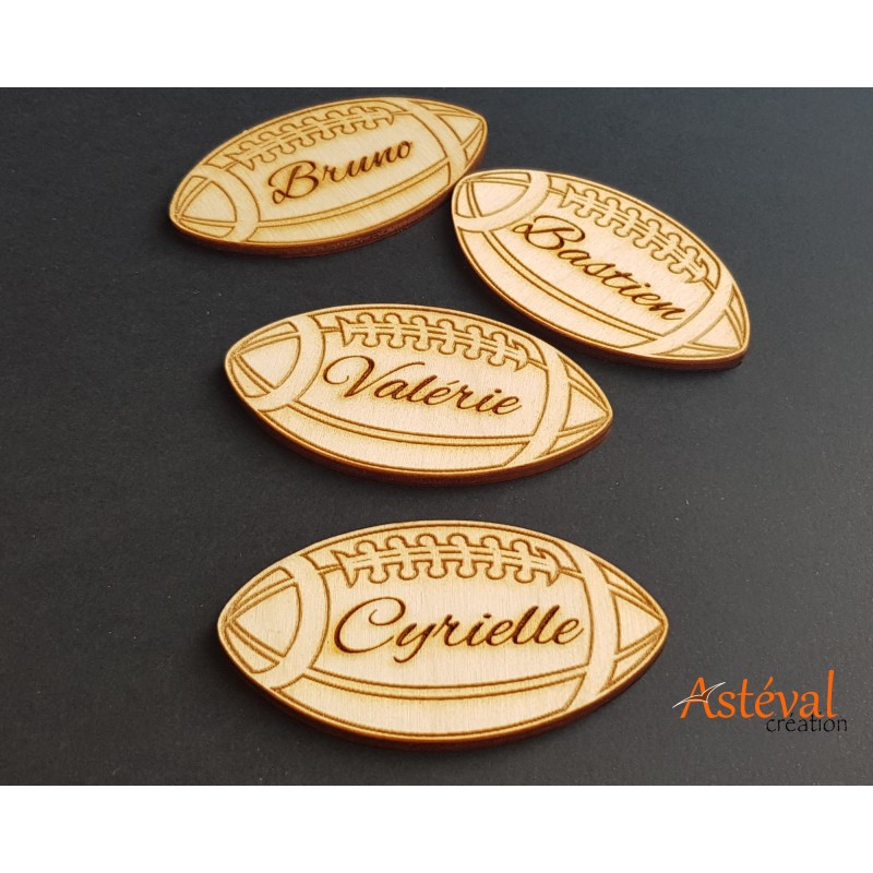 Marque place Ballon rugby en bois personnalisé