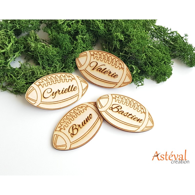 Marque place Ballon rugby en bois personnalisé