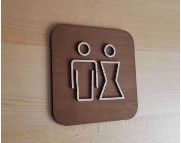 Signalétique en bois porte de toilette unisexe, enseigne WC