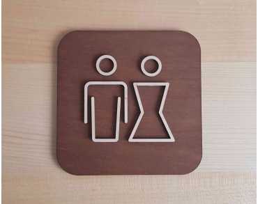 Signalétique en bois porte de toilette unisexe, enseigne WC