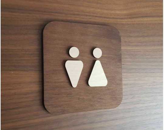 Signalétique en bois porte de toilette unisexe, enseigne WC