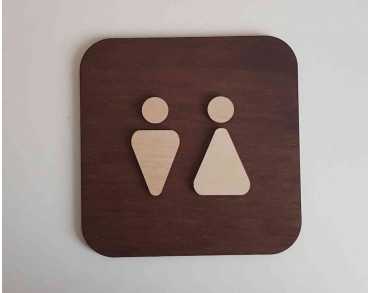 Signalétique en bois porte de toilette unisexe, enseigne WC