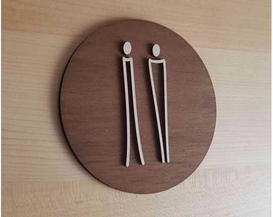Signalétique en bois porte de toilette unisexe