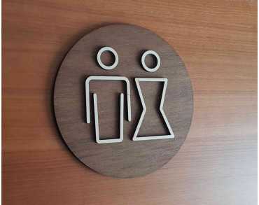Signalétique en bois porte de toilette unisexe