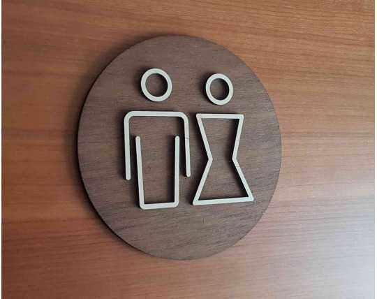 Signalétique en bois porte de toilette unisexe