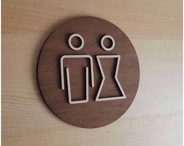 Signalétique en bois porte de toilette unisexe