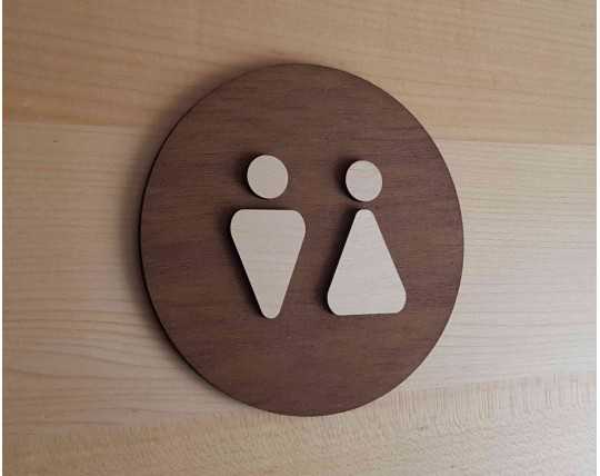 Signalétique en bois porte de toilette unisexe