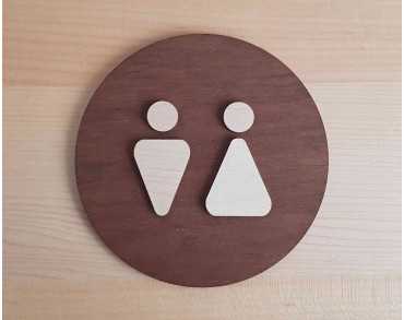 Signalétique en bois porte de toilette unisexe