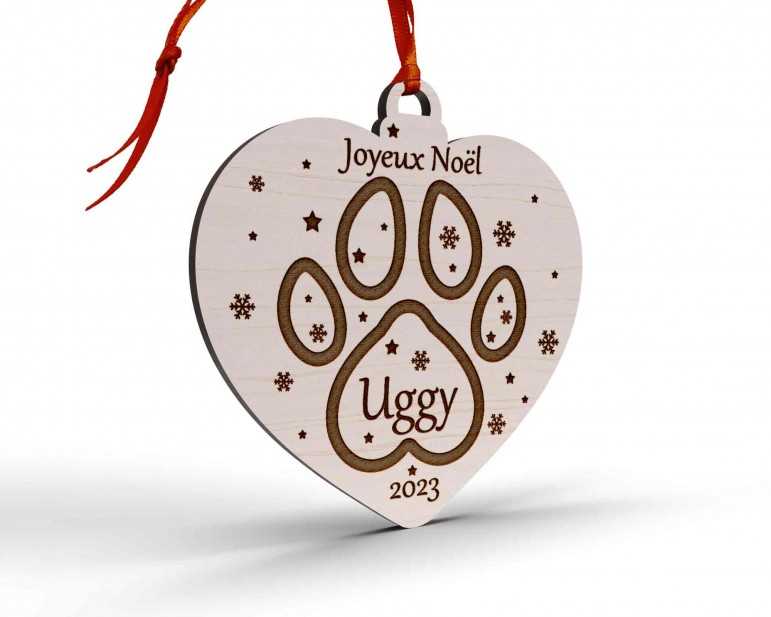 Boule de Noël en bois chat chien personnalisée