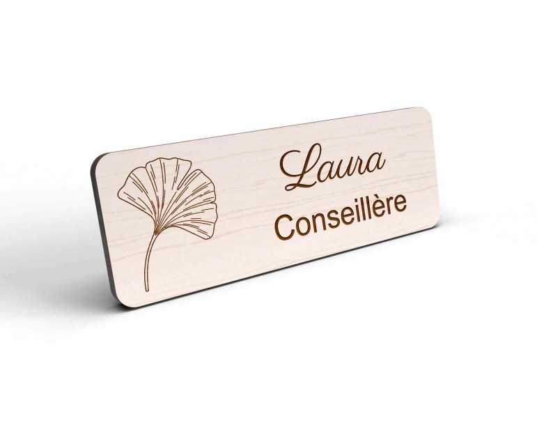 Badge en bois personnalisé ginkgo biloba