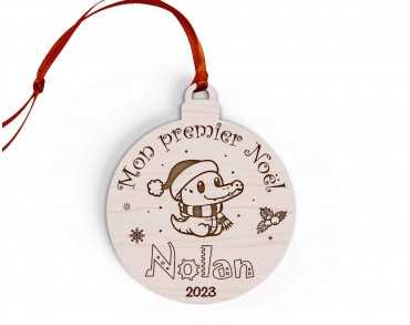 Boule de Noël personnalisée en bois crocodile prénom enfant