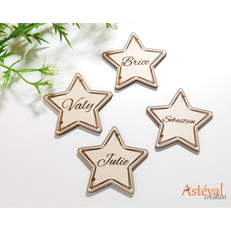 Marque place star en bois personnalisé