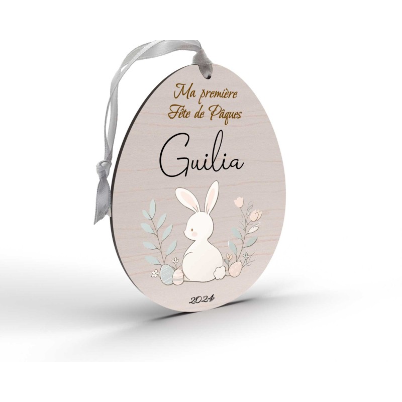 Œuf de Pâques Personnalisé en Bois et couleur lapin pastel