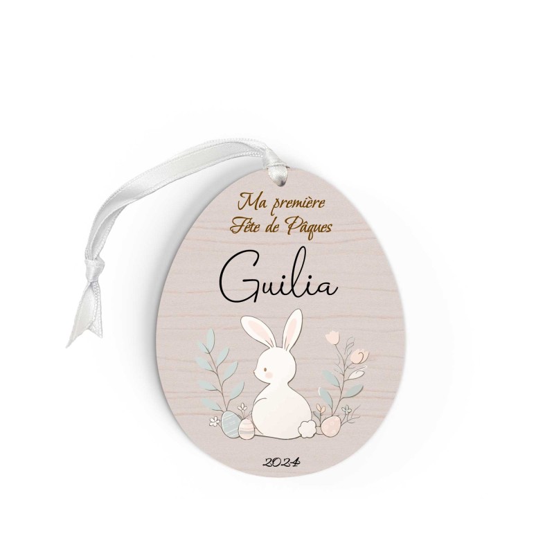 Œuf de Pâques Personnalisé en Bois et couleur lapin pastel