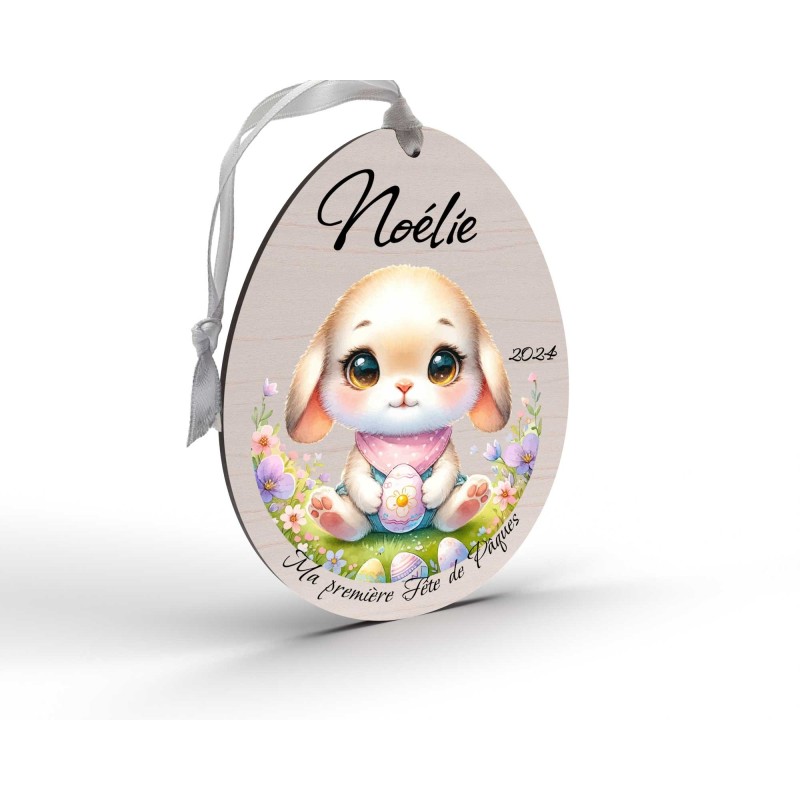 Œuf de Pâques Personnalisé en Bois et couleur lapin mignon