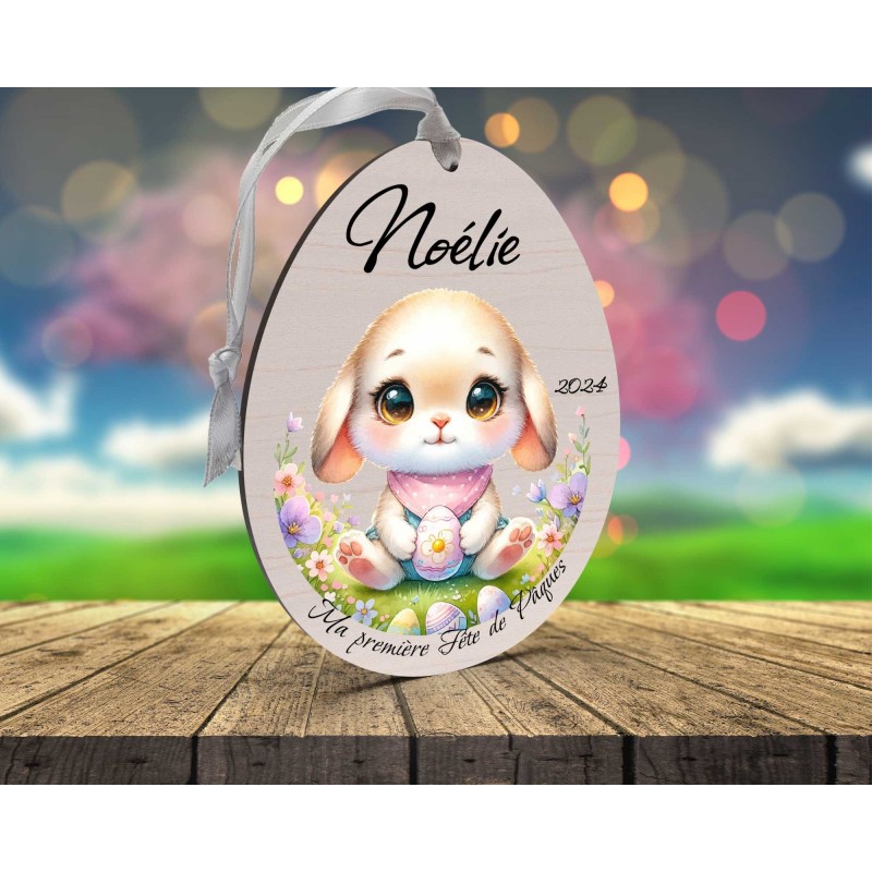 Œuf de Pâques Personnalisé en Bois et couleur lapin mignon