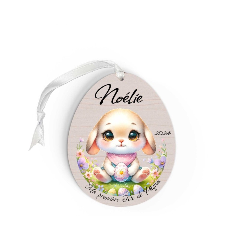 Œuf de Pâques Personnalisé en Bois et couleur lapin mignon