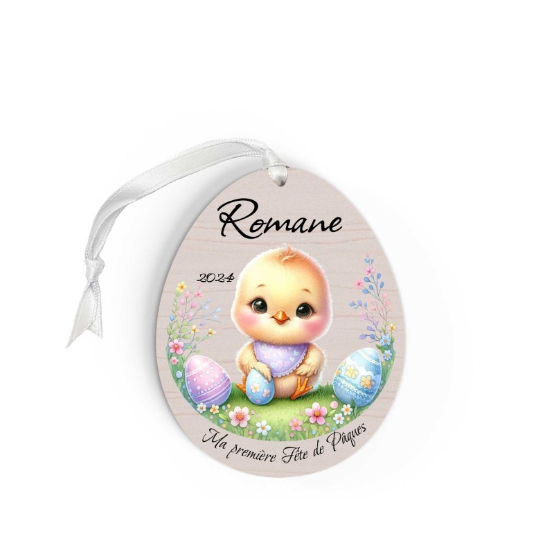 Œuf de Pâques Personnalisé en Bois et couleur poussin mignon