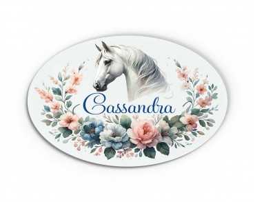 Plaque de Porte Personnalisable thème cheval et fleur bois ou plexi