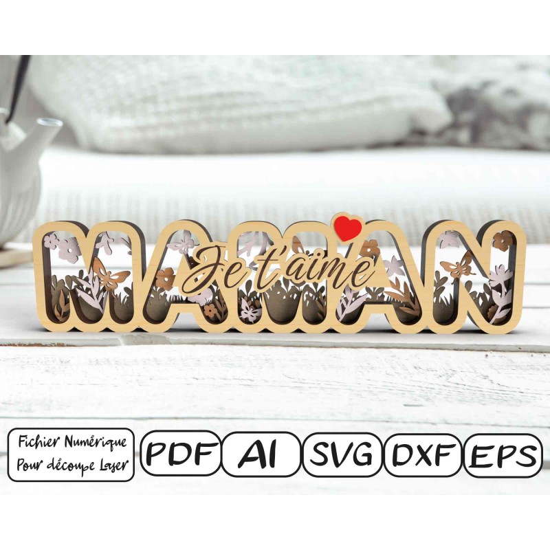 Décoration cadeau fêtes de mère Fichier numérique pour découpe laser